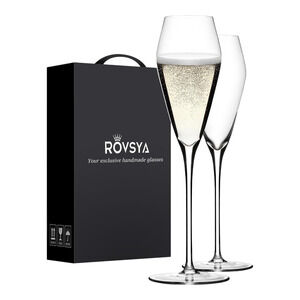 ROVSYA Champagne Flutes Set of 2 Hand Blown Crystal Glasses 10.5" Tall 8.8oz